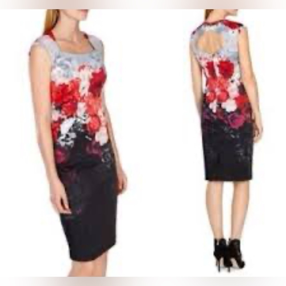 Karen Millen Floral Body Con Back Cut Out Midi Dress